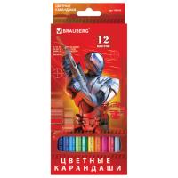Карандаши цветные BRAUBERG "Star Patrol", 12 цветов, шестигранные, грифель 3 мм, натуральное дерево