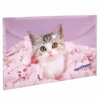 Папка-конверт с кнопкой ЮНЛАНДИЯ "Котенок", А4, 160 мкм, до 100 листов, цветная печать