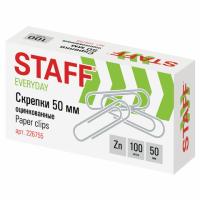 Скрепки большие 50 мм, STAFF "EVERYDAY", оцинкованные, 100 шт., в картонной коробке, РОССИЯ