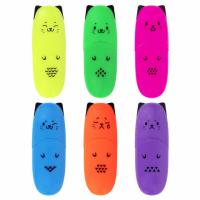 Набор текстовыделителей мини 6 ЦВЕТОВ BRAUBERG KIDS "CUTE CATS NEON", линия 1-5 мм