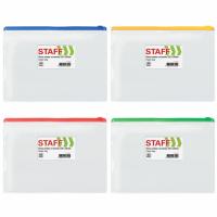 Папка-конверт на молнии А4 (335х238 мм), карман для визиток, прозрачная, 0,12 мм, STAFF