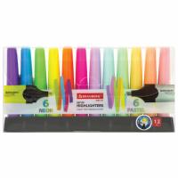 Набор текстовыделителей 12 ЦВЕТОВ на подставке, BRAUBERG "DELTA", линия 1-5 мм