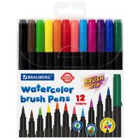 Фломастеры с наконечником-кистью 12 цветов, вентилируемый колпачок, BRAUBERG "PREMIUM"