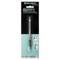 Карандаш механический 0,7 мм, BRAUBERG "Black Jack", металлический корпус, ластик, резиновый грип