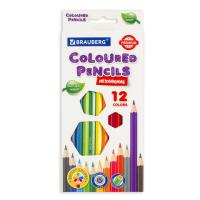 Карандаши цветные BRAUBERG PREMIUM, 12 цветов, шестигранные, грифель 3,3 мм, натуральное дерево