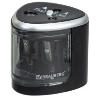 Точилка электрическая BRAUBERG DUAL (для 2 диаметров карандашей!), 4 батарейки АА, черная