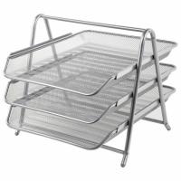 Лоток горизонтальный металлический для бумаг, 3 секции, BRAUBERG "Germanium", А4 (267х355х295 мм), серебристый