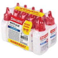 Клей ПВА КОМПЛЕКТ 10 штук х 45 г (бумага, картон, дерево), ВЫГОДНАЯ УПАКОВКА, BRAUBERG, 270433