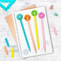 Ручка с топпером шариковая ЮНЛАНДИЯ "Пончик", корпус ассорти, СИНЯЯ, пишущий узел 0,7 мм