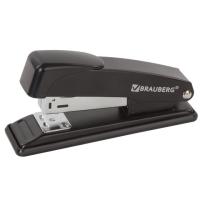 Степлер №24/6, 26/6 металлический BRAUBERG "Office", до 20 листов, черный