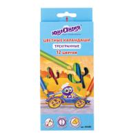 Карандаши цветные ЮНЛАНДИЯ "ЮНЛАНДИК БЫСТРЕЕ ВСЕХ", 12 цветов, трехгранные, грифель 3 мм, натуральное дерево