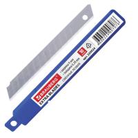 Лезвия для ножей 9 мм BRAUBERG, КОМПЛЕКТ 10 шт., толщина лезвия 0,38 мм, в пластиковом пенале