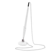 Ручка шариковая настольная BRAUBERG "Стенд-Пен Уайт1", СИНЯЯ, цепочка, корпус белый, линия письма 0,5 мм