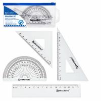 Набор чертежный малый BRAUBERG (линейка 15 см, 2 угольника, транспортир), конверт на молнии