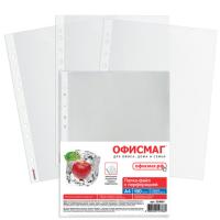 Папки-файлы перфорированные, А4, ОФИСМАГ "ПРЕМИУМ", комплект 100 шт., гладкие, 38 мкм