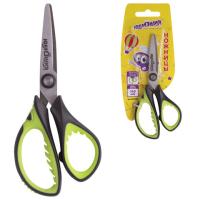 Ножницы ЮНЛАНДИЯ "BASIC", 140 мм, ребристые резиновые вставки, черно-салатовые, европодвес