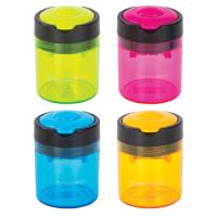 Точилка BRAUBERG "Office Round", 2 отверстия для чернографитных карандашей (в том числе утолщенных), с контейнером, ассорти