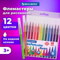 Фломастеры BRAUBERG "PREMIUM", 12 цветов, КЛАССИЧЕСКИЕ, вентилируемый колпачок, ПВХ-упаковка с европодвесом