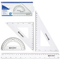 Набор чертежный большой BRAUBERG (линейка 30 см, 2 угольника, транспортир), конверт на молнии, подвес