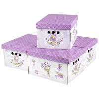 Короб для хранения из плотного микрогофрокартона 330х250х185 мм, КОМПЛЕКТ 4 шт., BRAUBERG HOME "Лаванда"