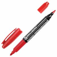 Маркер перманентный двусторонний BRAUBERG, КРАСНЫЙ, круглый наконечник 2/4 мм