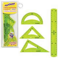 Набор чертежный средний гибкий ЮНЛАНДИЯ "FLEX" (линейка 20 см, 2 треугольника, транспортир), пенал