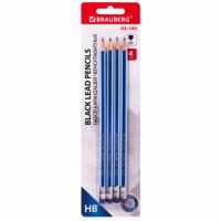Набор карандашей чернографитных BRAUBERG "GX-100" 4 шт., HB, с ластиком, корпус синий