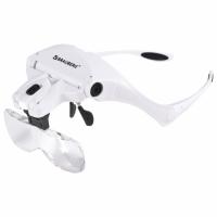 Лупа налобная с LED-ПОДСВЕТКОЙ, 5 сменных линз 95х33 мм, увеличение 1,0 - 3,5, BRAUBERG