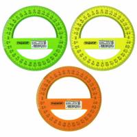 Транспортир 12 см, 360 градусов, ПИФАГОР, прозрачный, неоновый, ассорти