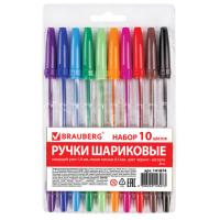 Ручки шариковые BRAUBERG, НАБОР 10 шт., АССОРТИ, "Line", корпус прозрачный, узел 1 мм, линия письма 0,5 мм