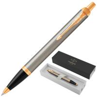 Ручка шариковая PARKER "IM Core Brushed Metal GT", серебристый матовый лак, позолота, синяя