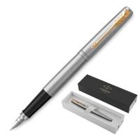Ручка перьевая PARKER "Jotter Stainless Steel GT", корпус серебристый, позолота, синяя
