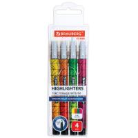 Набор текстовыделителей с прозрачным наконечником 4 ЦВЕТА, BRAUBERG "Clear", линия 1-5 мм
