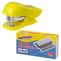 Степлер №24/6, 26/6 МИНИ ЮНЛАНДИЯ "Дельфин", до 20 листов + скобы 24/6 1000 шт., ассорти, блистер