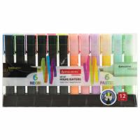 Набор текстовыделителей 12 ЦВЕТОВ на подставке, BRAUBERG "ORIGINAL", линия письма 1-5 мм