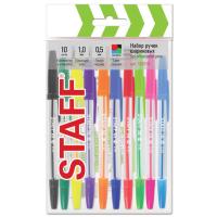 Ручки шариковые STAFF "C-51", НАБОР 10 шт., АССОРТИ, узел 1 мм, линия письма 0,5 мм