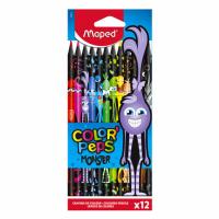 Карандаши цветные MAPED "COLOR PEP'S Black Monster", 12 цветов, трехгранные