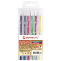 Ручки гелевые BRAUBERG "Jet", НАБОР 6 ЦВЕТОВ, узел 0,7 мм, линия письма 0,5 мм