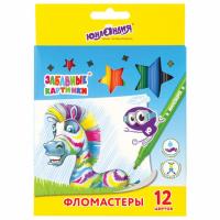 Фломастеры ЮНЛАНДИЯ 12 цветов, "ЗАБАВНЫЕ КАРТИНКИ", вентилируемый колпачок, картон