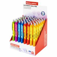 Ручка шариковая автоматическая с грипом BRAUBERG "Juicy", СИНЯЯ, корпус ассорти, узел 0,7 мм, линия письма 0,35 мм