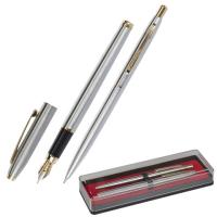 Набор ручек подарочных BRAUBERG Brioso, СИНИЕ, 2 шт.: шариковая, перьевая, серебистые с золотистым