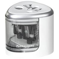 Точилка электрическая BRAUBERG DUAL (для 2 диаметров карандашей!), 4 батарейки АА, белая