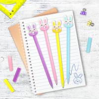 Ручка с топпером шариковая ЮНЛАНДИЯ "Зайка-пончик", корпус ассорти, СИНЯЯ, пишущий узел 0,7 мм