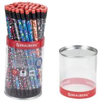 Карандаш чернографитный BRAUBERG "HEARTS", 1 шт., HB, с ластиком, корпус ассорти