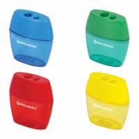 Точилка BRAUBERG "Diamond Dual", 2 отверстия для чернографитных карандашей (в том числе утолщенных), с контейнером, ассорти
