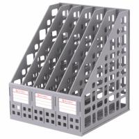 Лоток вертикальный для бумаг BRAUBERG "MAXI Plus", 240 мм, 6 отделений, сетчатый, сборный, серый
