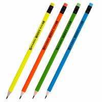 Карандаш чернографитный BRAUBERG, 1 шт., "Neon", HB, трехгранный, с ластиком, корпус неоновый ассорти