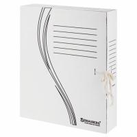 Папка архивная с завязками А4 (325х260 мм), 75 мм, до 700 листов, плотная, микрогофрокартон, БЕЛАЯ, BRAUBERG