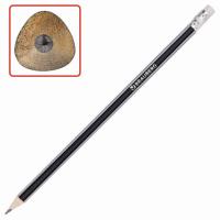 Карандаш чернографитный BRAUBERG, 1 шт., "Alderida", НВ, трехгранный, с ластиком, корпус черный, заточенный