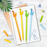 Ручка с топпером шариковая ЮНЛАНДИЯ "Динозаврик", корпус ассорти, СИНЯЯ, пишущий узел 0,7 мм